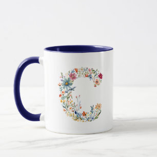 Caneca Monograma da Letra C em Aquarela Floral