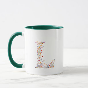 Caneca Monograma da Letra L em Aquarela Floral