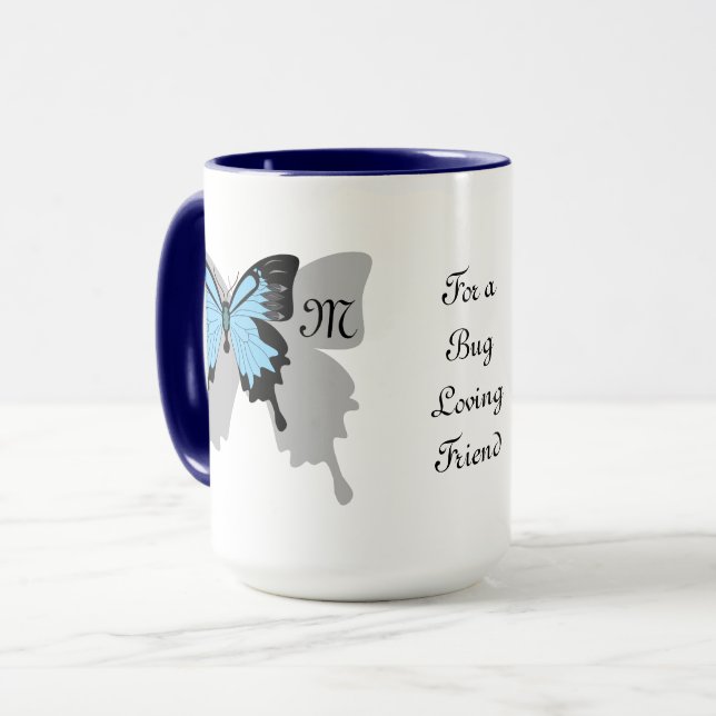 Caneca Monograma da Sombra da Borboleta Azul (Frente Esquerda)