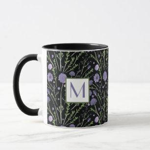 Caneca Monograma das flores roxas de aquarela Elegante