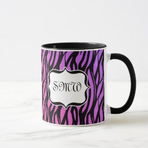 Caneca Monograma das tiras de zebra rosa/roxo quente
