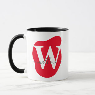 Caneca Monograma de Abstrato Vermelho Personalizado em Ca
