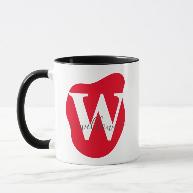 Caneca Monograma de Abstrato Vermelho Personalizado em Ca (Esquerda)
