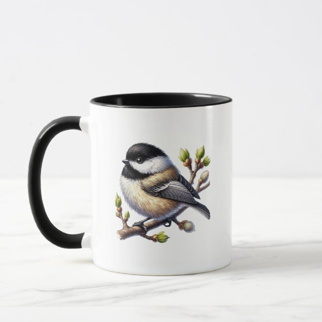 Caneca Monograma de amantes de passarinhos cute chickadee (Esquerda)