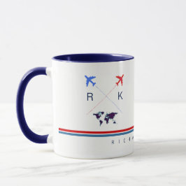 Caneca Monograma de aviões, avião viagem americano branco