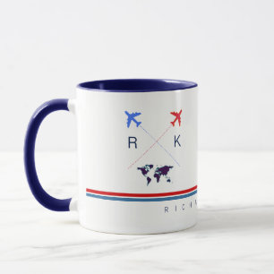 Caneca Monograma de aviões, avião viagem americano branco