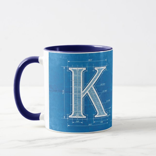 Caneca Monograma de Blueprint da Letra K (Esquerda)