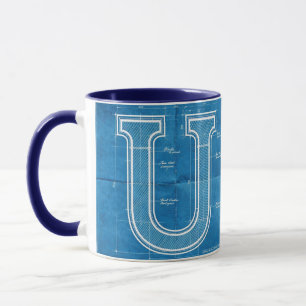 Caneca Monograma de Blueprint da Letra U