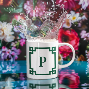 Caneca Monograma de Borda Chave Grega Verde Hunter