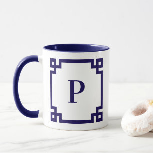 Caneca Monograma de Borda Chave Grego Azul Escuro