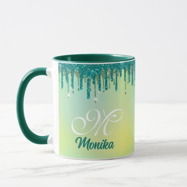 Caneca Monograma de Coleta Verde Chic Pastel Coleta Glitt (Esquerda)