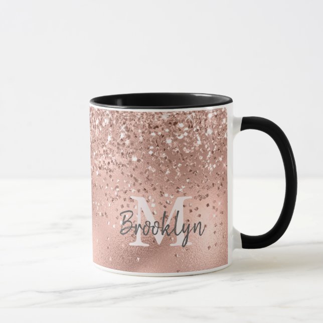 Caneca Monograma de Confetti com Glitter Dourado Rosa mod (Direita)