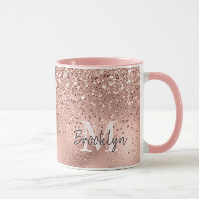 Caneca Monograma de Confetti com Glitter Dourado Rosa mod (Direita)