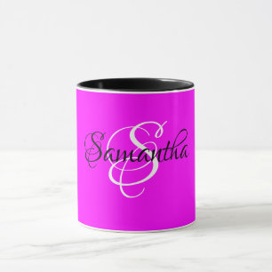 Caneca Monograma de cor magenta personalizado -