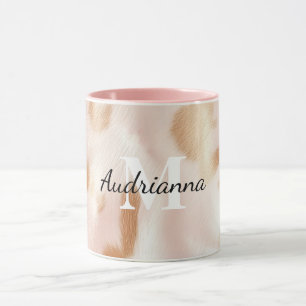 Caneca Monograma de Cowhide da Moça Rosa-Rosa-Esbranquiça