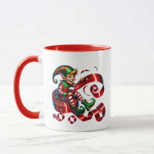 Caneca Monograma de elfo de Natal festivo