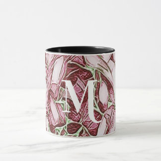 Caneca Monograma de Flor Vermelha e Branca 