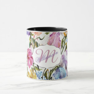 Caneca Monograma de Floral e Borboletas