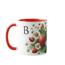 Monograma de Fruta de Morango Combo Mug