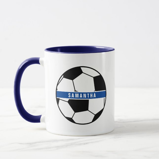 Caneca Monograma de Futebol Negro Branco e Azul (Esquerda)