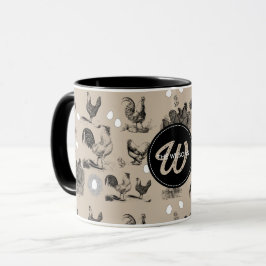 Caneca Monograma de Galinha de Galinha do País de Vintage