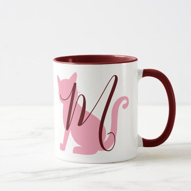 Caneca Monograma de Gatos Rosa bonito (Direita)