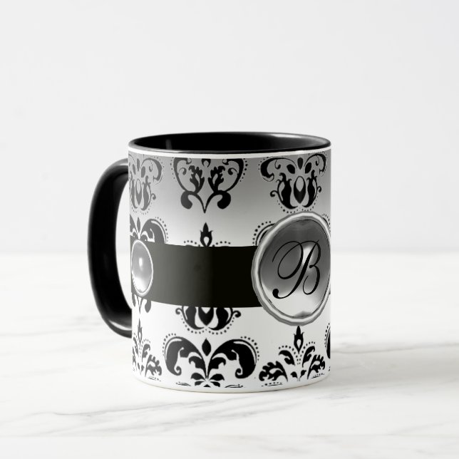 CANECA MONOGRAMA DE GEMSTONE BRANCO PRETO (Frente Esquerda)