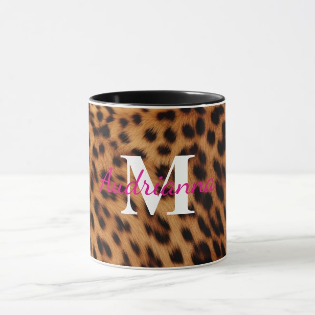 Caneca Monograma de impressão de animais leopardo (Centro)