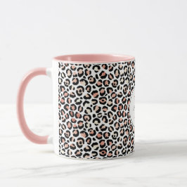 Caneca Monograma de Impressão do Leopardo Preto e Rosa   