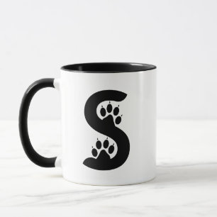 Caneca Monograma de letra S com pegadas de urso