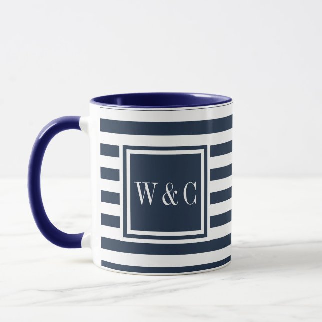 Caneca Monograma de Listra Azul Marinho e Branco (Esquerda)