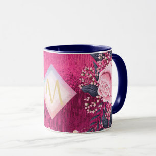 Caneca Monograma de Marinho rosa cor-de-rosa com brilho
