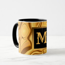 Caneca Monograma de Mármore Dourado Elegante de luxo