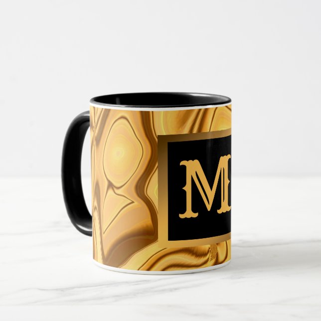 Caneca Monograma de Mármore Dourado Elegante de luxo (Frente Esquerda)