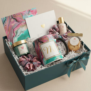 Caneca Monograma de mármore rosa e verde