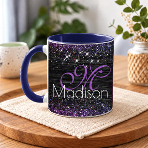 Caneca Monograma de metal preto roxo com brilho
