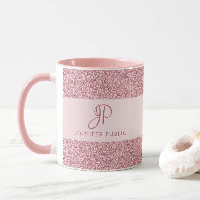 Caneca Monograma de Modelo de aparência Dourada com Rosa  (Com Donut)