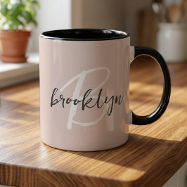 Caneca Monograma de Nome em Cinza Tendência Rosa Cor de R