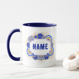 Caneca Monograma de Nome Personalizado de Nomes Azul