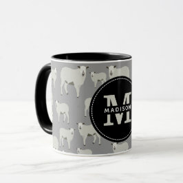 Caneca Monograma de padrão animal de ovelha e Fazenda de
