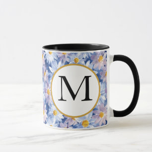 Caneca Monograma de Padrão de Aquarela de Flor Primavera 
