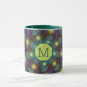 Caneca Monograma de Padrão de Arte Fratural Iluminado