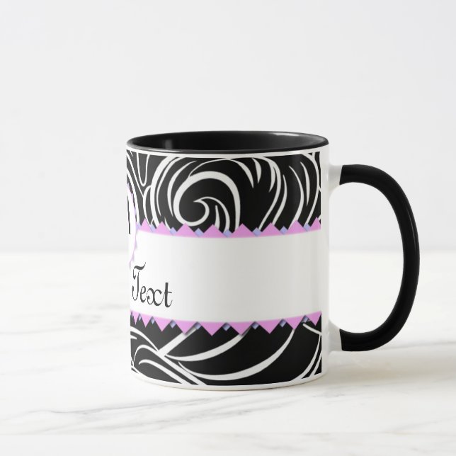 Caneca Monograma de padrão de onda preto e branco persona (Direita)