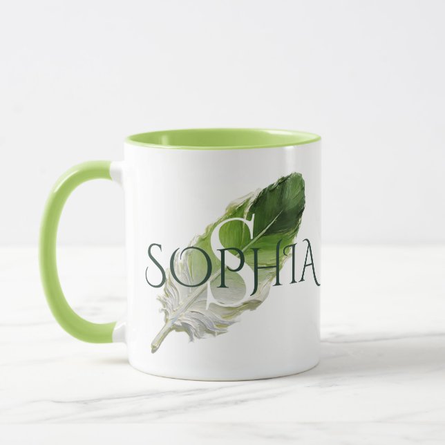 Caneca Monograma de Pena Personalizada Verde Salvia (Esquerda)