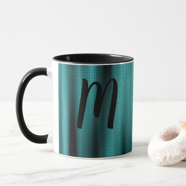 Caneca Monograma de Personalização de Textura Azul em Fol (Com Donut)