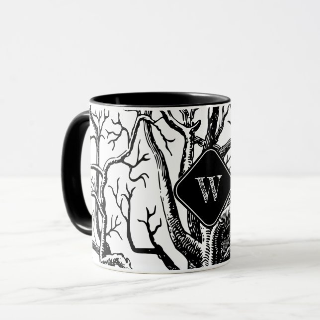 Caneca Monograma de Ramificações de Árvore Abstrato branc (Frente Esquerda)