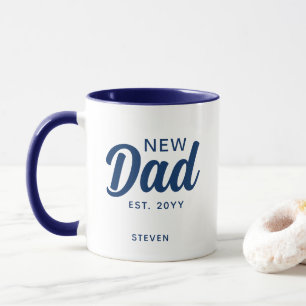 Caneca Monograma de Script Azul do novo papai Primeiro Di