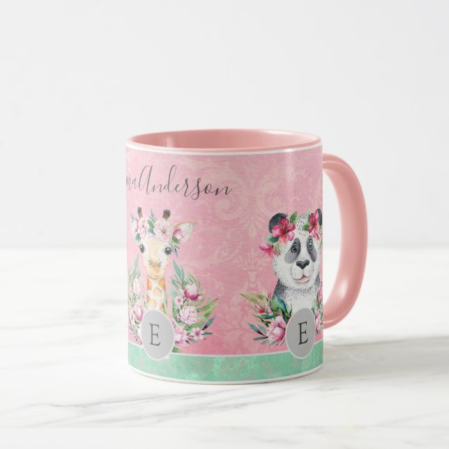 Caneca Monograma de Selvagens Raparigas Boho Selva Animai (Frente Esquerda)