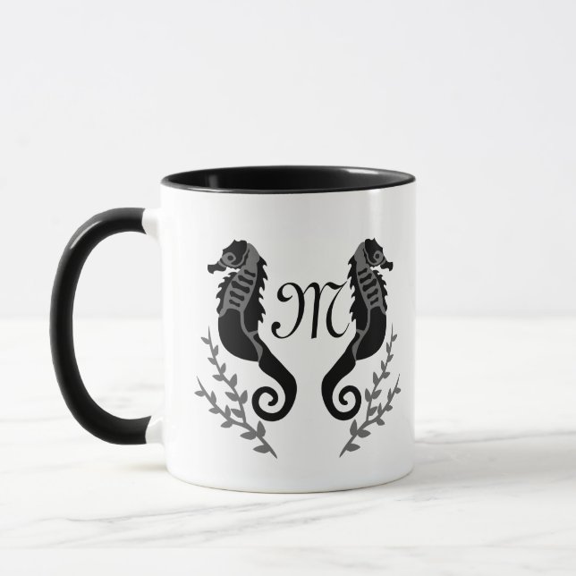 Caneca Monograma de Silhueta de Cavalo Negro (Esquerda)