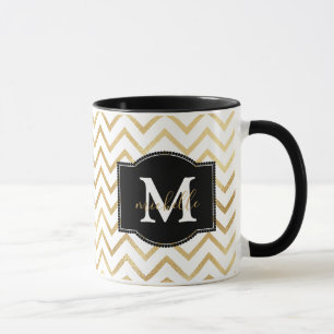 Caneca Monograma de Zig Zags Dourado Personalizado
